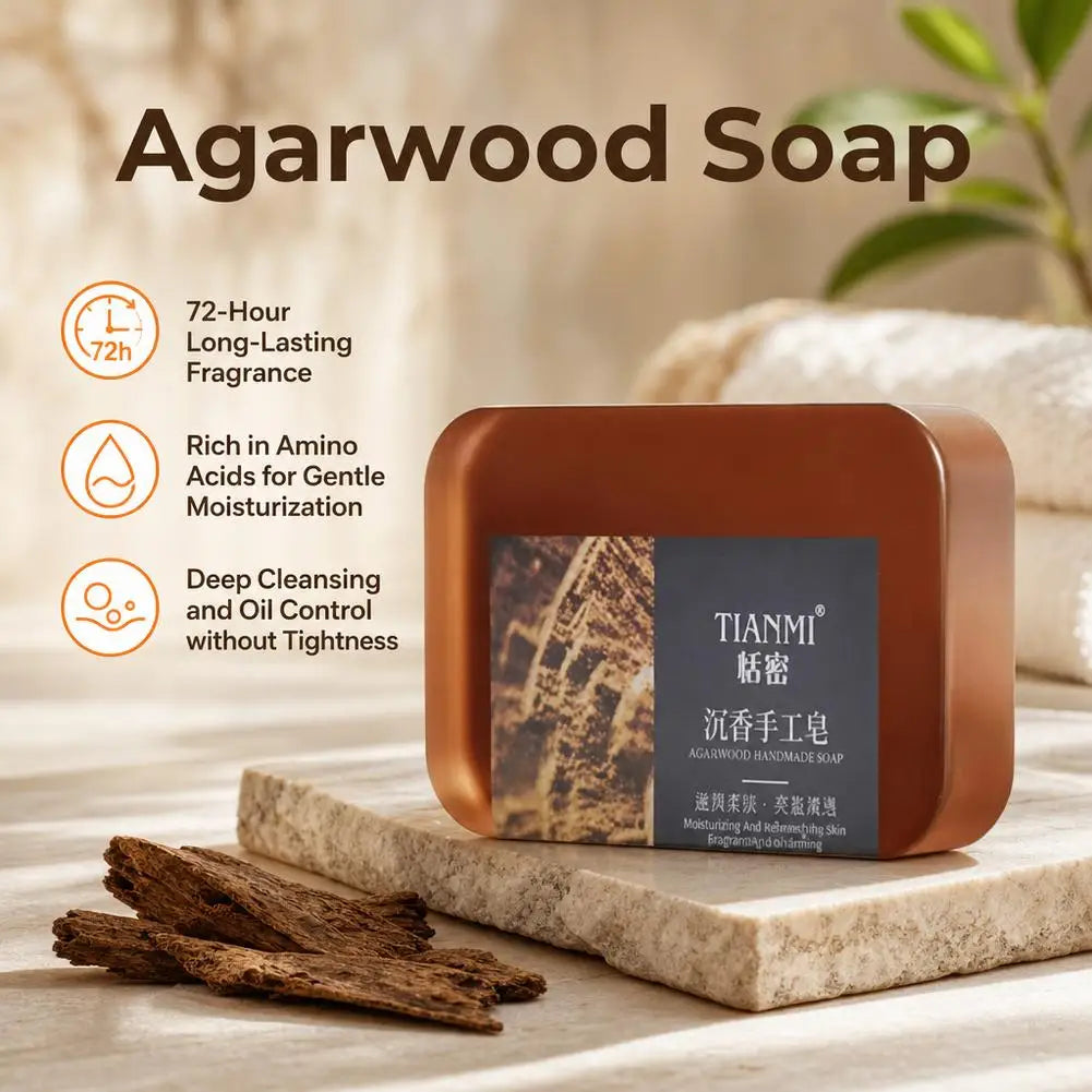 Agarwood Soap Cleansing Soap,Handmade Bath Deodorant Moisturizing Shower, Long Lasting Plant Based Body Soap For Men & Women