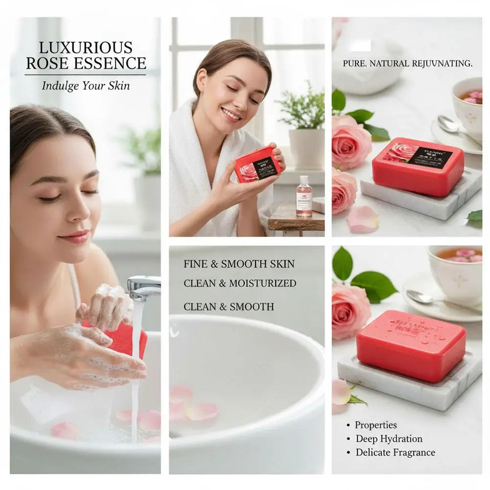 Rose essential oil soap deeply cleanses your face and body, leaving a long-lasting fragrance while moisturizing and hydrating